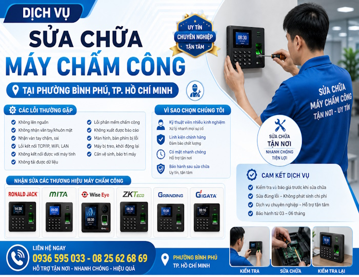 Dịch vụ sửa chữa máy chấm công tại phường Bình Phú, tp HCM