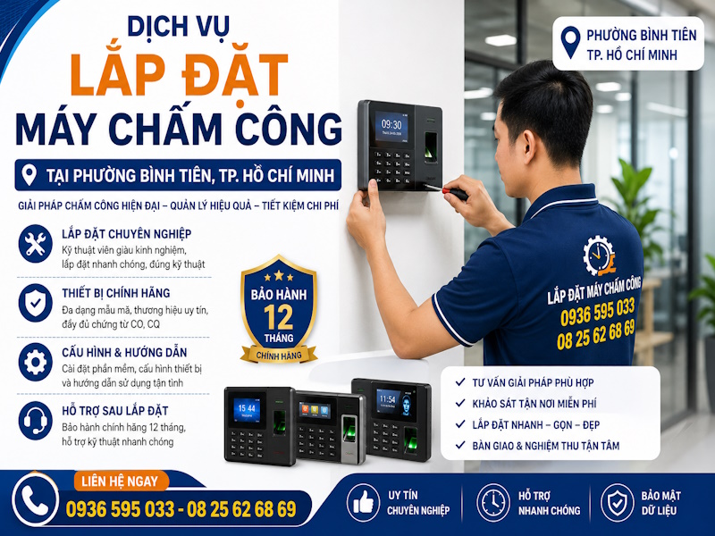 Dịch vụ lắp đặt máy chấm công tại phường Bình Tiền, tp HCM