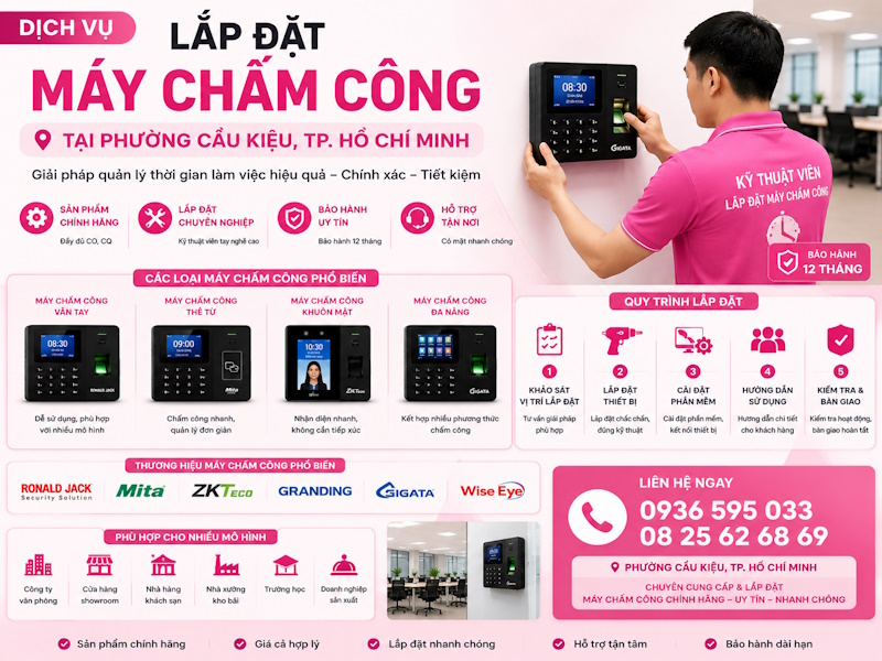Dịch vụ lắp đặt máy chấm công tại phường Cầu Kiệu, tp Hồ Chí Minh