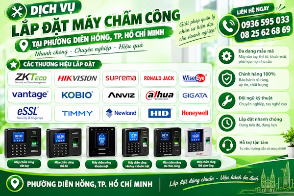 Nhận lắp đặt máy chấm công tại phường Diên Hồng, tp HCM