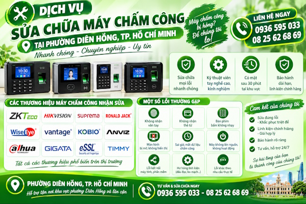 Nhận sửa chữa máy chấm công tại phường Diên Hồng