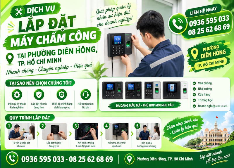 Dịch vụ lắp đặt máy chấm công tại phường Diên Hồng, tp Hồ Chí Minh