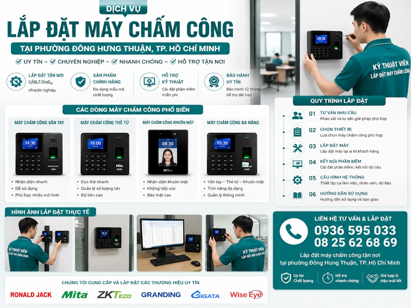 Dịch vụ lắp đặt máy chấm công tại phường Đông Hưng Thuận