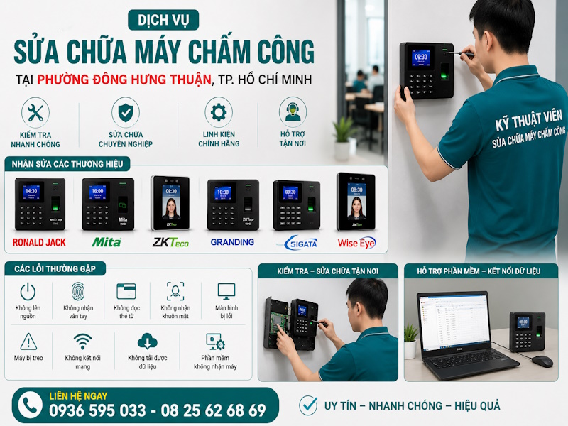 Dịch vụ sửa chữa máy chấm công tại phường Đông Hưng Thuận, tp Hồ Chí Minh