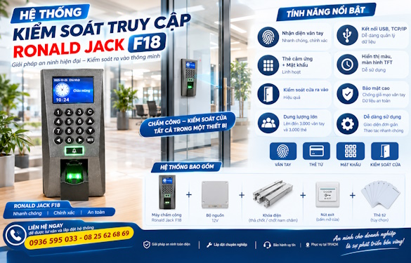 Hệ thống kiểm soát truy cập cửa bằng máy Ronald Jack F18