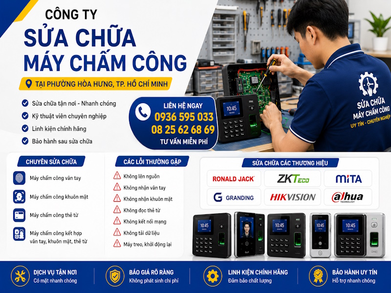Dịch vụ sửa chữa máy chấm công tại phường Hòa Hưng tp Hồ Chí Minh