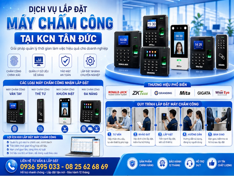 Dịch vụ lắp đặt máy chấm công tại kcn tân Đức