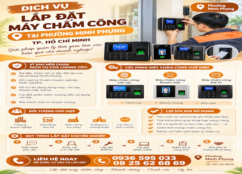 Lắp đặt máy chấm công tại phường Minh Phụng