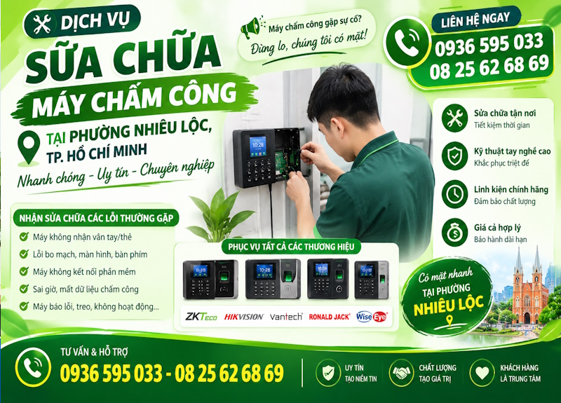 Sửa chữa máy chấm công tại phường Nhiêu Lộc