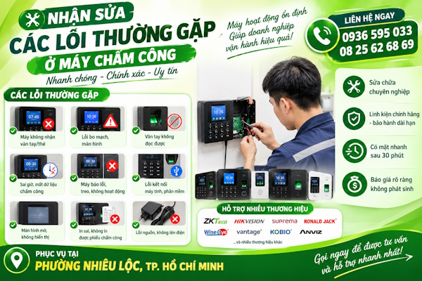 Chuyên nhận sửa chữa máy chấm công tại phường Nhiêu Lộc, tp Hồ Chí Minh