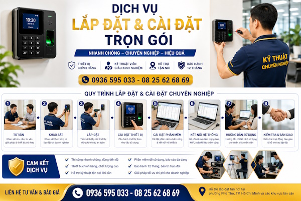 Nhận lắp đặt trọn gói máy chấm công tại phường Phú Thọ, tp HCM
