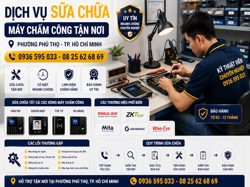 Sửa chữa máy chấm công tận nơi tại phường Phú Thọ, tp Hồ Chí Minh