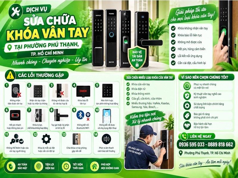 Chuyên sửa chữa khóa vân tay tại phường Phú Thạnh