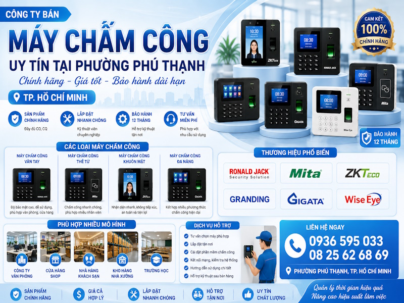 Đơn vị bán máy chấm công uy tín tại phường Phú Thạnh