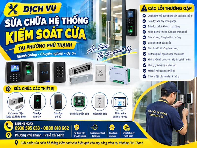 Chuyên sửa chữa hệ thống kiểm soát cửa tại phường Phú Thạnh