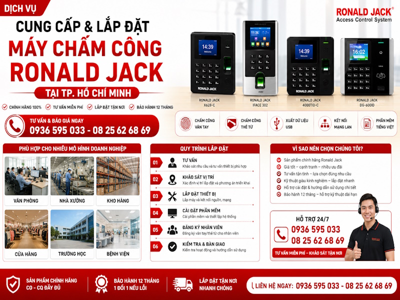 Chuyên cung cấp và lắp đặt máy chấm công Ronald Jack tại tp HCM