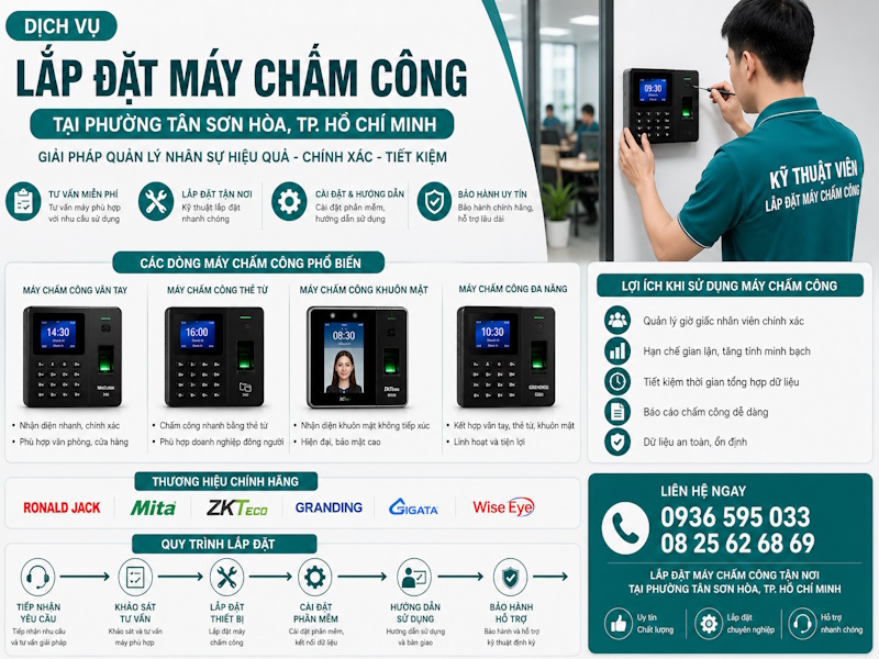 Dịch vụ lắp đặt máy chấm công tại phường Tân Sơn Hòa