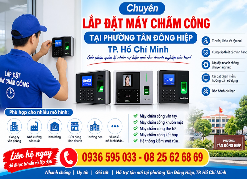 Lắp đặt máy chấm công tại phường Tân Đông Hiệp