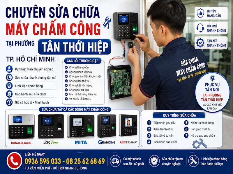 Sửa chữa máy chấm công tại phường Tân Thới Hiệp, tp HCM