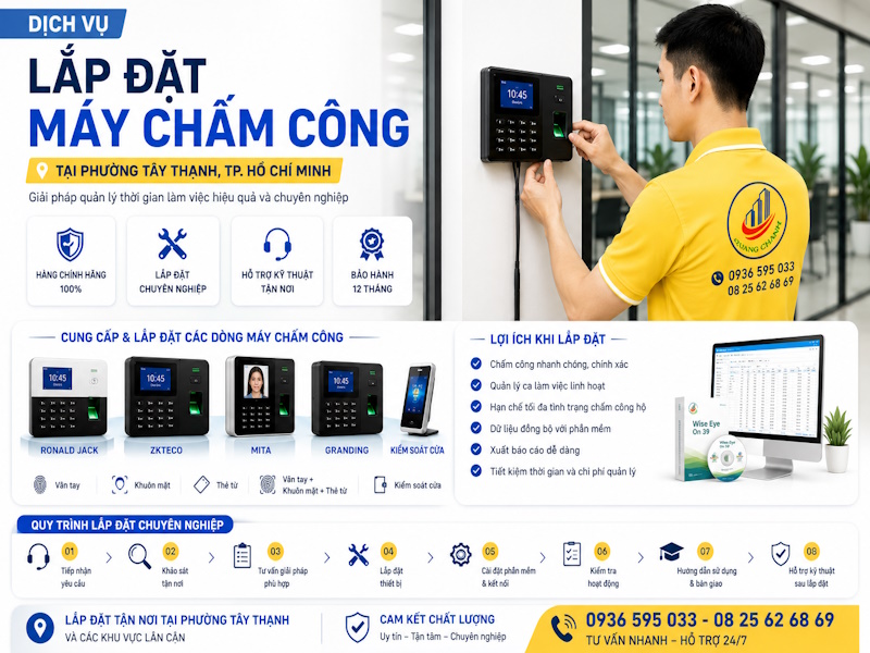 Dịch vụ lắp đặt máy chấm công tại phường Tây Thạnh tp HCM