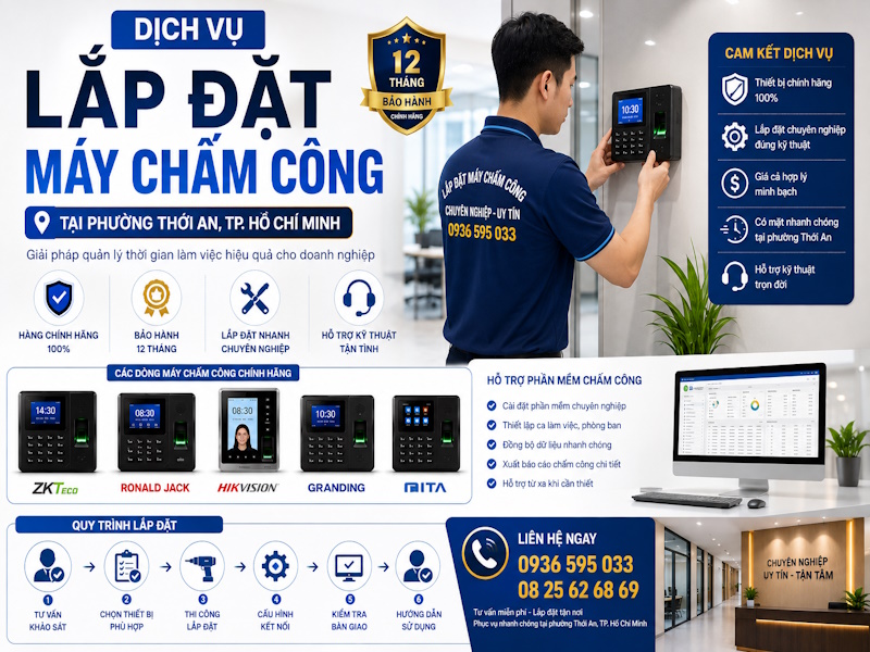 Dịch vụ lắp đặt máy chấm công tại phường Thới An