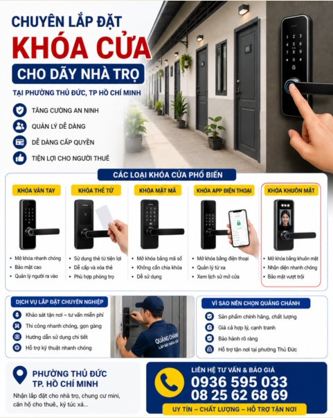 Lắp đặt khóa cửa cho dãy nhà trọ tại phường Thủ Đức