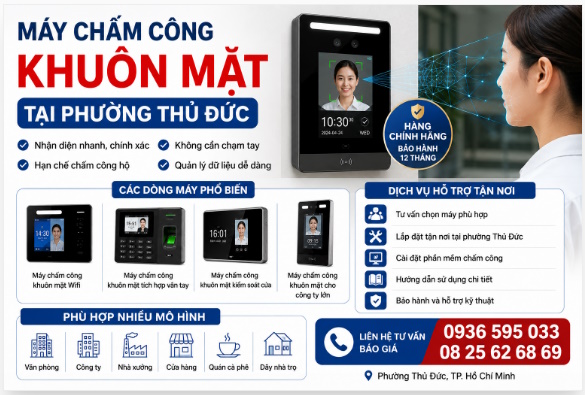 Cung cấp và lắp đặt máy chấm công khuôn mặt tại phường Thủ Đức, tp Hồ Chí minh
