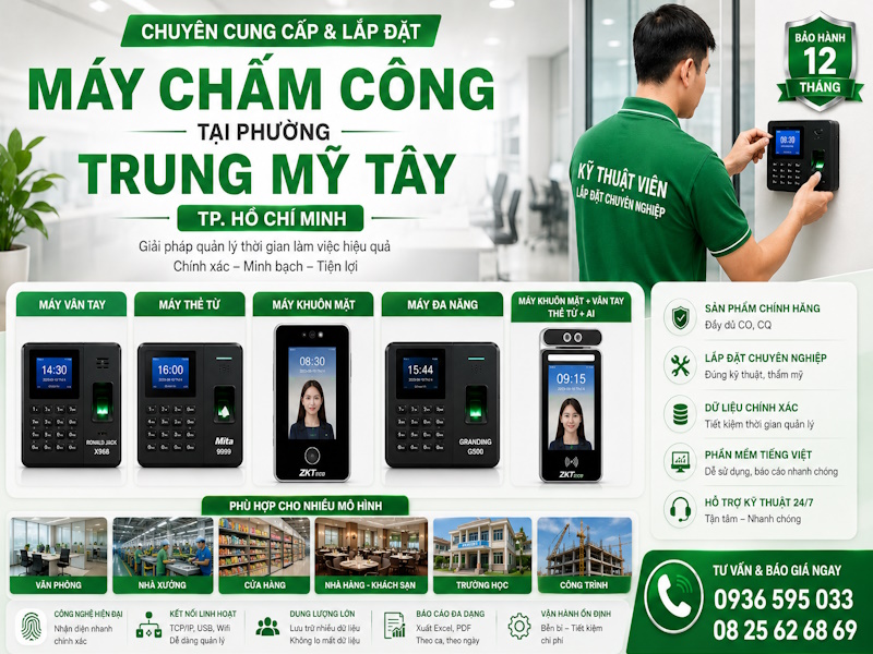 Lắp đặt máy chấm công tại phường Trung Mỹ Tây