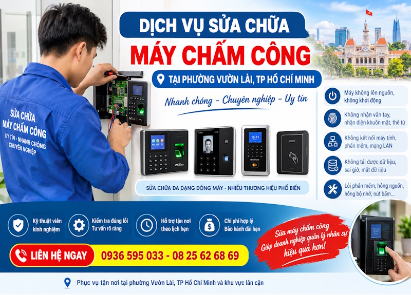 Dịch  vụ sửa chữa máy chấm công tại phường Vườn Lài, tp HCM