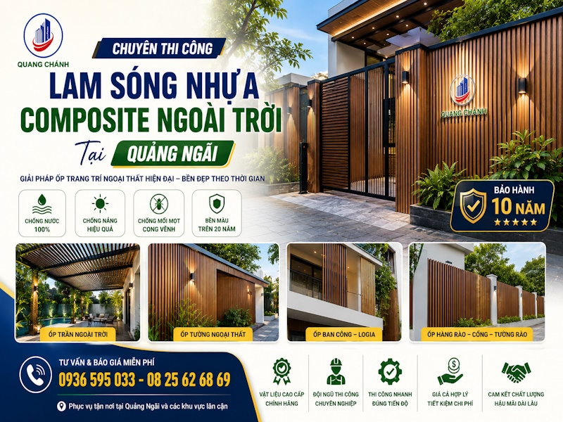 Thi công Lam sóng composite ngoài trời tại Quảng Ngãi