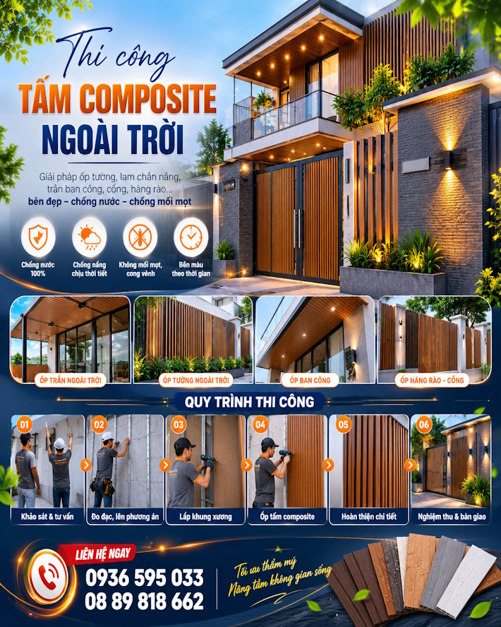 Thi công lắp đặt tấm composite trang trí ngoài trời tại Quảng Ngãi