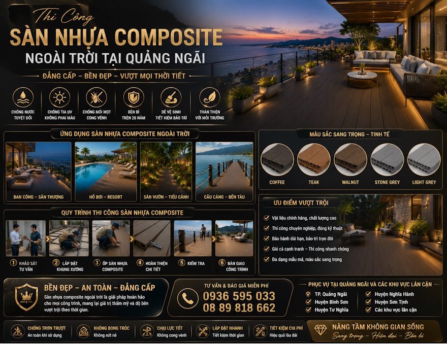 Thi công sàn nhựa Composite ngoài trời tại Quảng Ngãi