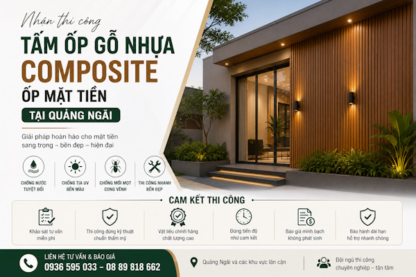Chuyên nhận thi công tấm ốp gỗ nhựa composite mặt tiền tại Quảng Ngãi