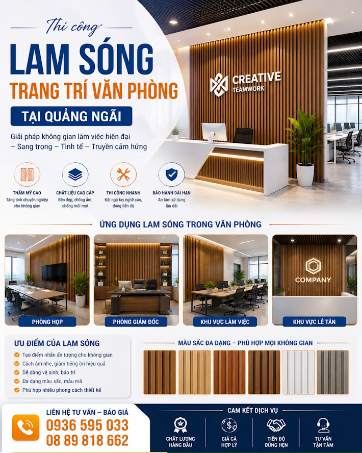 Thi công lam sóng trang trí cho văn phòng tại Quảng Ngãi