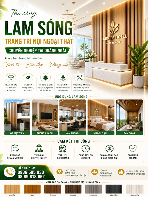 Chuyên thi công lam sóng trang trí nội ngoại thất tại Quảng Ngãi