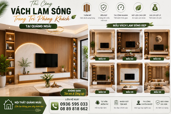 Thi công lam sóng trang trí phòng khách tại quảng ngãi