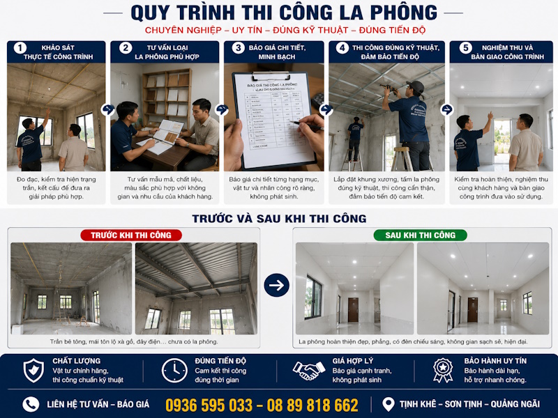 Thi công đóng la phông cho nhà ở tại Tịnh Khê, Quảng Ngãi