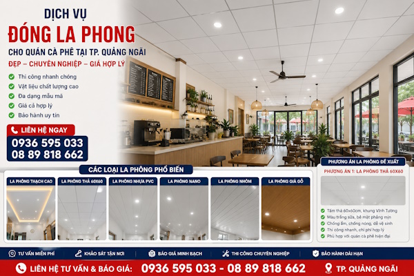 Thi công la phông cho quán cà phê tại quảng ngãi