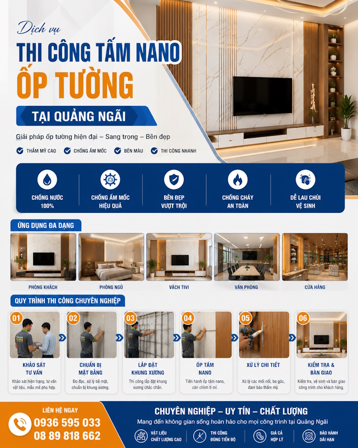 Chuyên thi công tấm ốp nano trang tri tại Quảng Ngãi