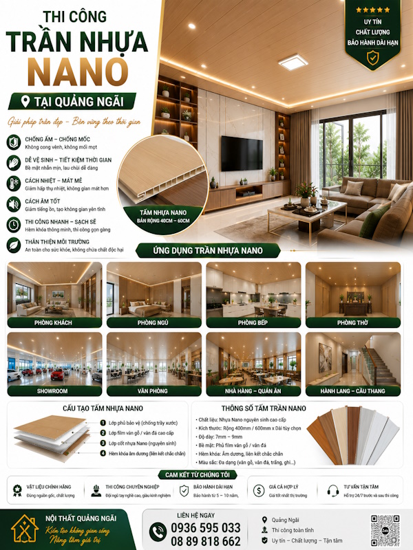 Thi công trần nhựa nano tại quảng ngãi