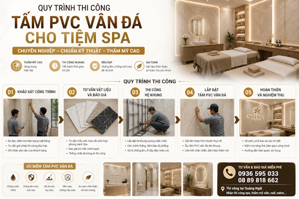 Thi công tấm PVC vân đá cho tiệm Spa tại quảng ngãi