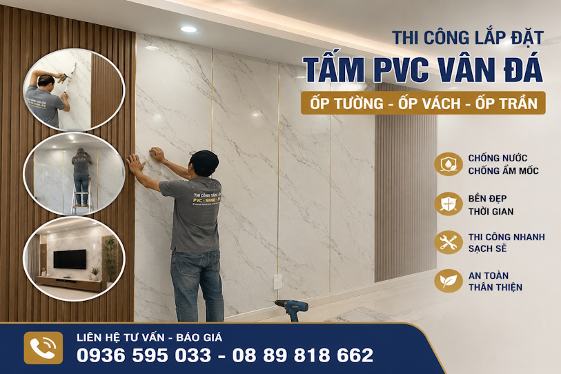 Thi công lắp đặt tấm PVC vân đá tại Quảng Ngãi