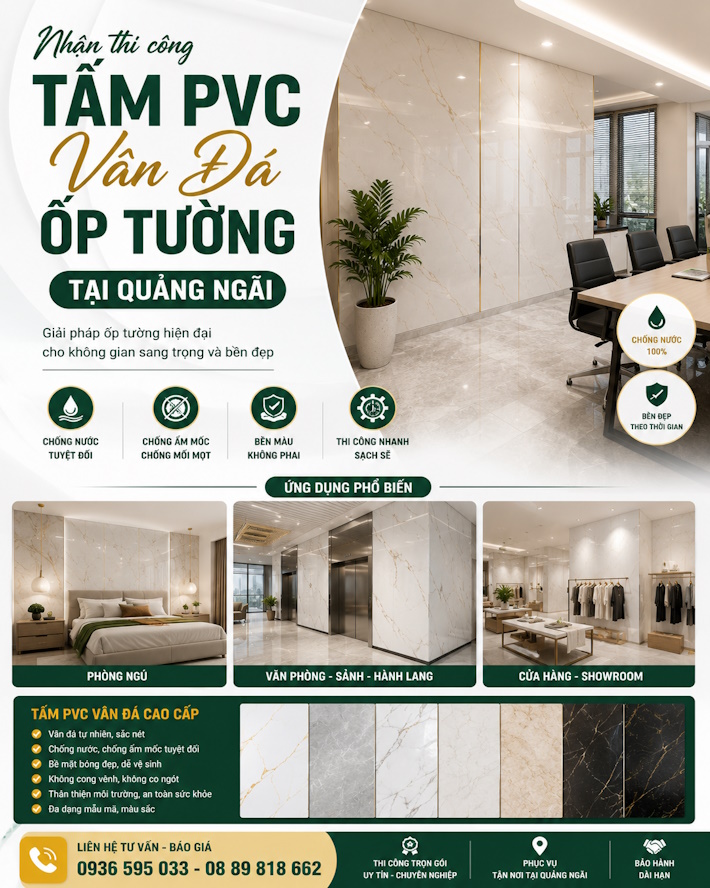 Thi công tấm PVC vân đá ốp tường tại Quảng Ngãi