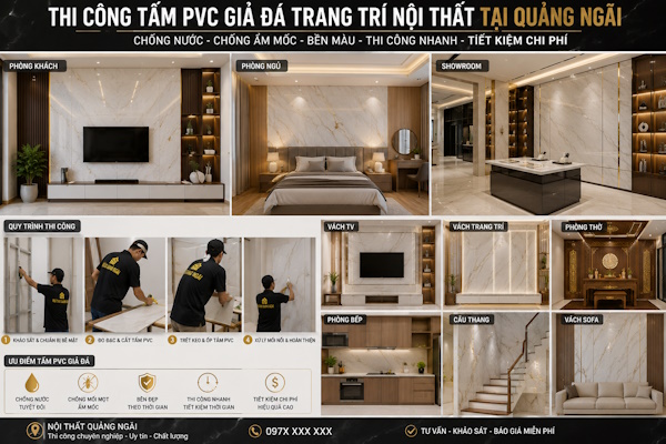 Thi công tấm PVC giả đá trang trí nội thất tại Quảng Ngãi