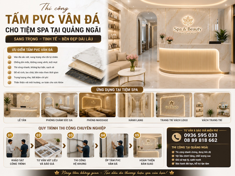 Thi công tấm PVC vân đá cho tiệm Spa tại quảng ngãi