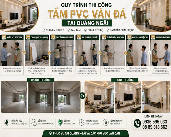 Thi công tấm PVC vân đá tại quảng ngãi