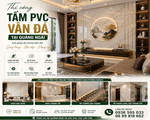 Chuyên thi công tấm PVC vân đá tại Quảng Ngãi