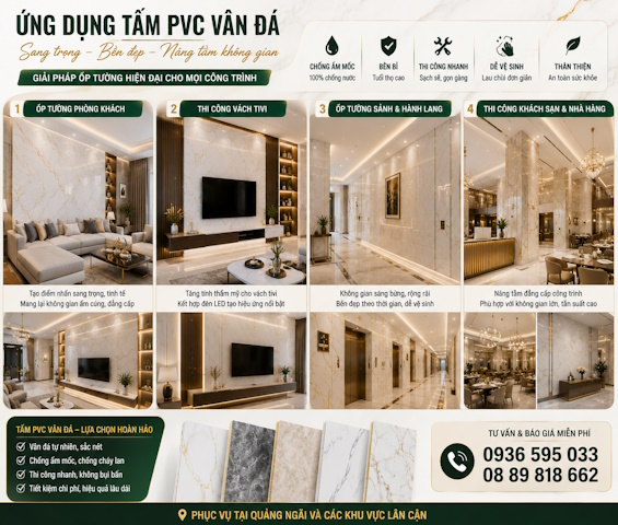 Ứng dụng tấm PVC vân đá trong trang trí nội thất tại Quảng Ngãi