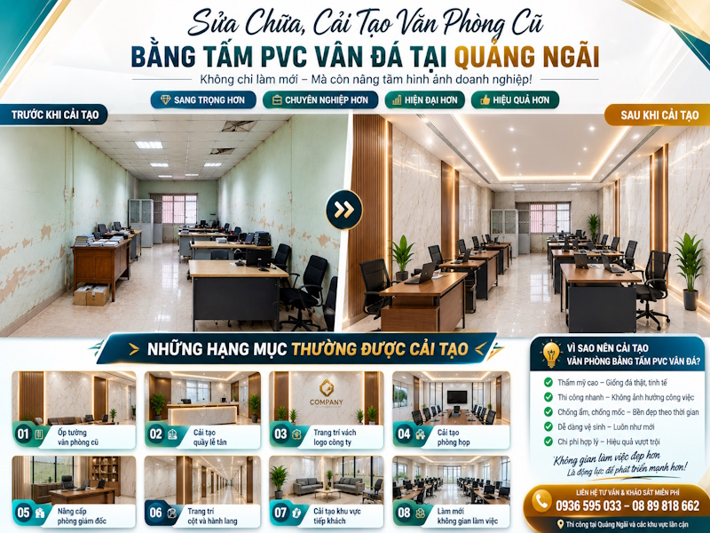 Cải tạo văn phòng cũ tại quảng ngãi với tấm PVC vân đá